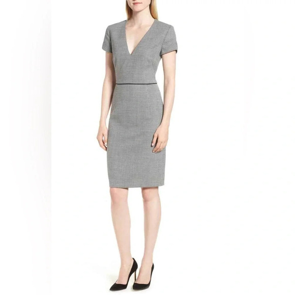 NWT Hugo Boss Doritala Geometric Wool Stretch Woven Tailored Sheath Dress Sz 10 - Picture 4 of 14